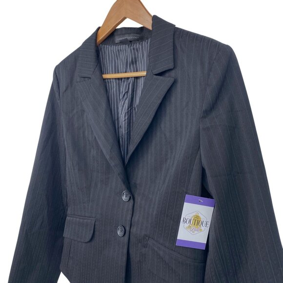 Express Design Studio Womens Blazer 12 Black Pinstripe Cropped Jacket Tailored - Picture 12 of 16